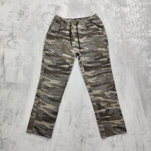 Across The Pond Pants Mens S Green Camo Denim Pull On Drawstring Moto Stretch
